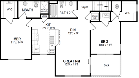Floor plan for 2 beds, 2 baths, 1095 sqft